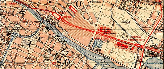 Plan du quartier en 1893 après la fermeture de la gare de l'Est.