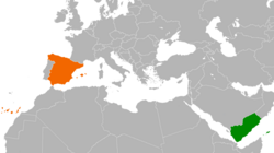 Map indicating locations of Spain and Yemen