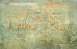 Suryavarman II, soos uitgebeeld in ’n basreliëf by Angkor Wat.