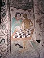 Medieval painting of Death playing chess from Täby Church in Sweden