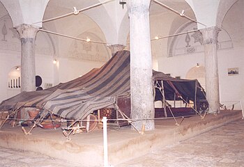 Nomadic tent on display in the second room.