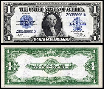 One-dollar silver certificate from the series of 1923, by the Bureau of Engraving and Printing