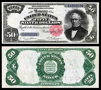 Fifthy-dollar silver certificate from the series of 1891, by the Bureau of Engraving and Printing