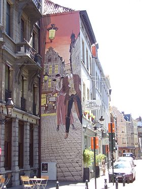 Peinture murale d'une scène de la bande dessinée (Bruxelles).