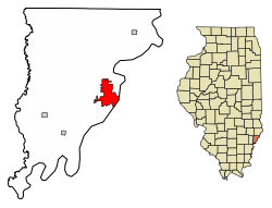 Location of Mount Carmel in Wabash County, Illinois.