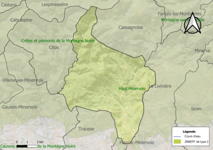 Carte des ZNIEFF de type 2 sur la commune.