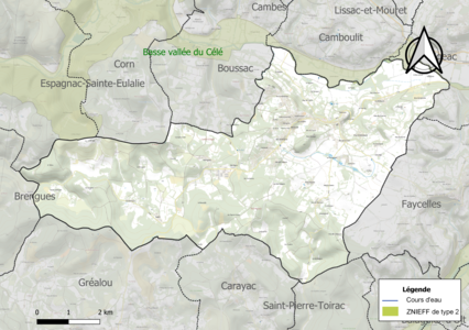 Carte de la ZNIEFF de type 2 sur la commune.