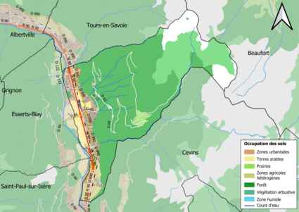 Carte en couleurs présentant l'occupation des sols.