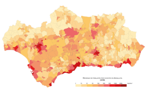 Densidad de población de los municipios andaluces en 2018[78]​