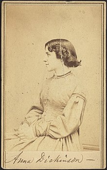 Photograph of Anna Dickinson in profile, facing left.