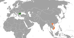 Mapa indicando localização da Bulgária e do Vietnã.