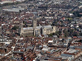 Aerial view of Canterbury Cathedral and the surrounding area
