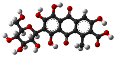 Ball-and-stick model of carminic acid[citation needed]