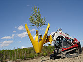 A tree spade on an older model Takeuchi track loader.