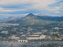 View of Gyeongbokgung and the mountain Bugaksan