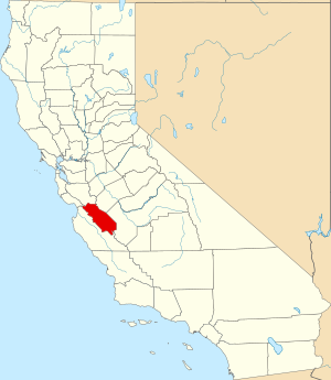 Map of California highlighting San Benito County