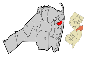 Map of Oceanport in Monmouth County. Inset: Location of Monmouth County highlighted in the State of New Jersey.