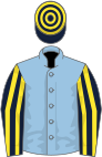 Light blue, dark blue and yellow striped sleeves, hooped cap