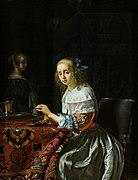 フランス・ファン・ミーリス『真珠を糸で結ぶ若い女性』1658年 ファーブル美術館所蔵