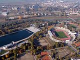 Vista aérea del estadio y el canal de remo.