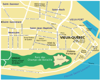 Mapa actual de Quebec con ubicación de Place Royale.