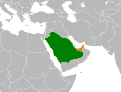 Map indicating locations of Saudi Arabia and United Arab Emirates