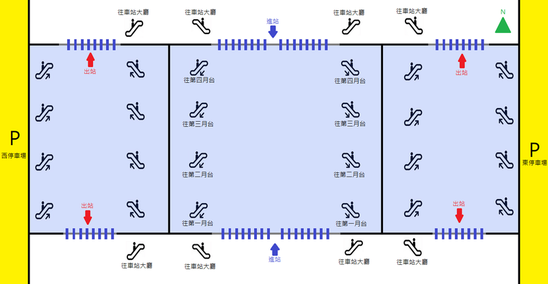 台铁台北车站2004年前的地下一楼候车室动线平面图