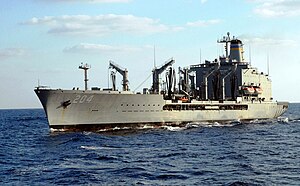 Rappahannock transits alongside the aircraft carrier USS George Washington (CVN 73) after a replenishment at sea.