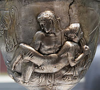 The Roman Warren Cup, silver repoussé work