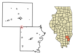 Location of Mill Shoals in Wayne County, Illinois.