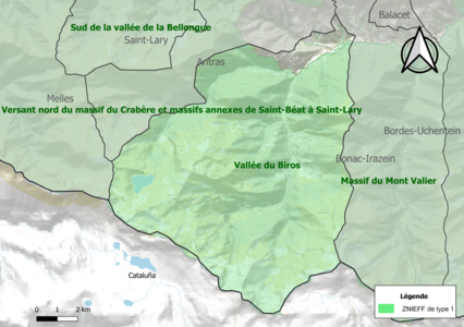 Carte des ZNIEFF de type 1 sur la commune.