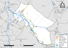 Carte en couleur présentant le réseau hydrographique de la commune