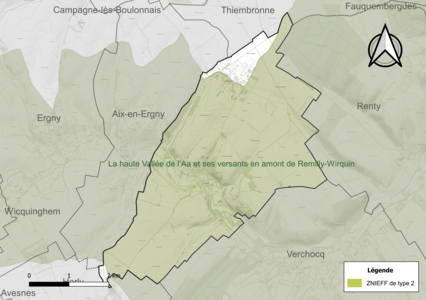 Carte de la ZNIEFF de type 2 sur la commune.