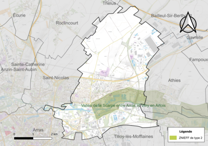 Carte de la ZNIEFF de type 2 sur la commune.