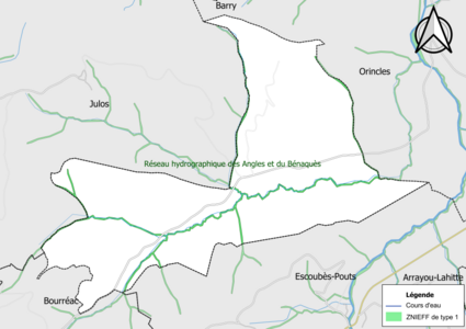 Carte de la ZNIEFF de type 1 sur la commune.