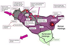 a map of Sicily showing Rome and Carthage's territories, movements and the main military clashes 253–251 BC