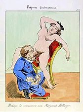 Position assise (caricature anonyme de Napoléon III honorant sa maîtresse, Marguerite Bellanger).