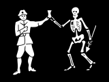 Bartholomew Roberts' first flag shows him and Death holding an hourglass.[27]