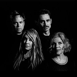 Belly in 2017. Clockwise from upper left: Chris Gorman (drums), Thomas Gorman (lead guitar, backing vocals), Tanya Donelly (lead vocals, rhythm guitar), Gail Greenwood (bass, backing vocals).