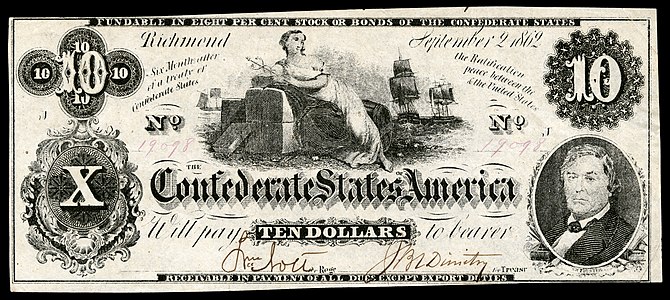 Ten Confederate States dollar (T46), by Hoyer & Ludwig