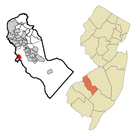 Map of Blackwood CDP in Camden County. Inset: Location of Camden County within New Jersey.