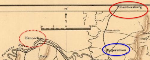 old map with points of interest circled