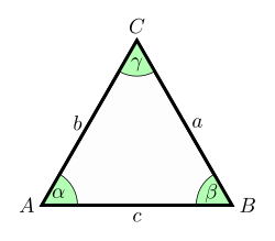 Ein gleichseitiges Dreieck, da gilt: '"`UNIQ--postMath-00000001-QINU`"' und a = b = c