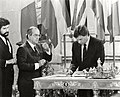 Image 70Felipe González signing the treaty of accession to the European Economic Community on 12 June 1985. (from History of Spain)