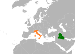 Map indicating locations of Iraq and Italy