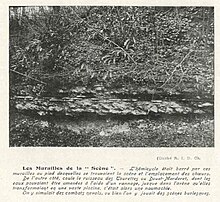 Vue de ruines d'un mur parmi les végétation sur une photographie ancienne