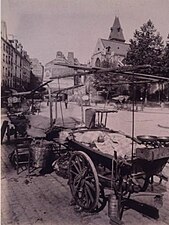 L'église au début du XXe siècle en arrière-plan du marché Mouffetard, photo d'Eugène Atget,