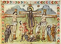The earliest crucifixion in an illuminated manuscript, from the 6th-century Syriac Rabbula Gospels