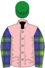 Pink, gordon tartan sleeves, green cap