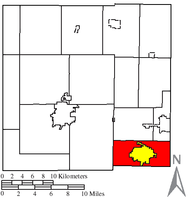 Location of Polk Township (red) in Crawford County, next to the city of Galion (yellow)